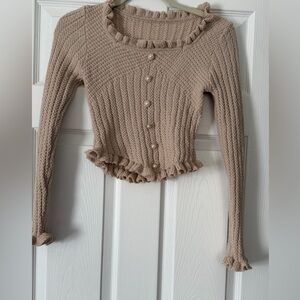 SHEIN Beige Ruffle Trim Cardigan